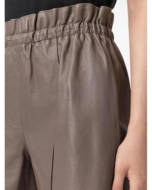 AllSaints Gray Fran Paperbag-Waist Leather Shorts