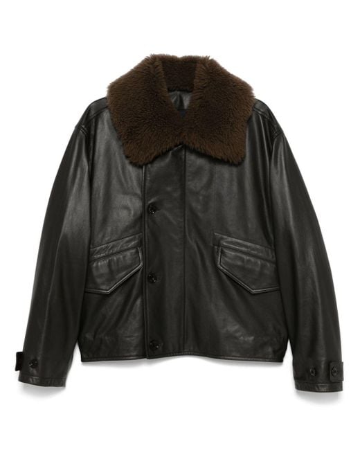 Lemaire Black Leather Padded Jacket for men