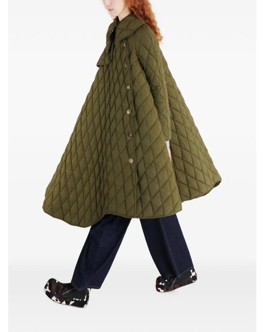 A.W.A.K.E. MODE Green Quilted Asymmetric-Hem Trench Coat