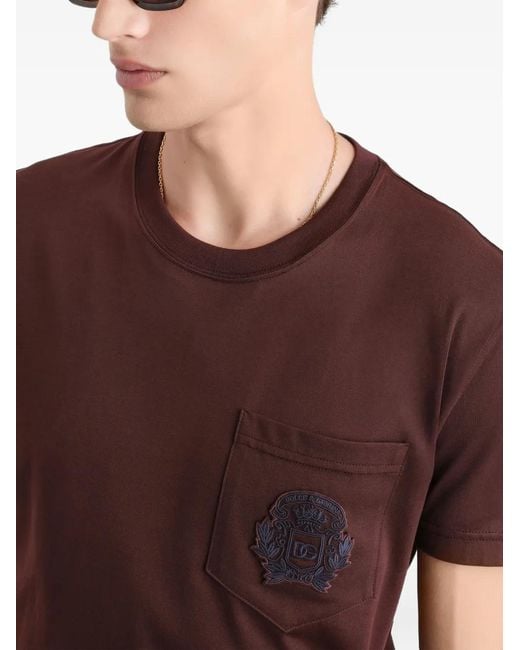 T-Shirt À Patch Logo Dolce & Gabbana pour homme en coloris Brown