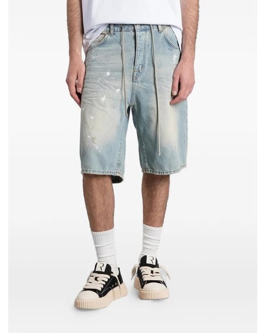 State of Order Blue Paint-Splatter Distressed Shorts for men