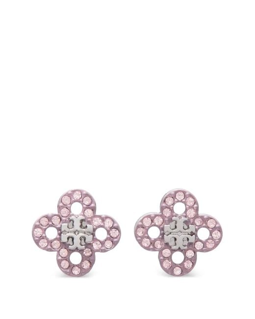 Tory Burch Pink Forget Me Not Clover Stud Earrings