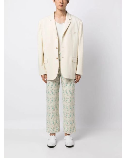 Bode White Floral-Embroidery Straight-Leg Trousers for men
