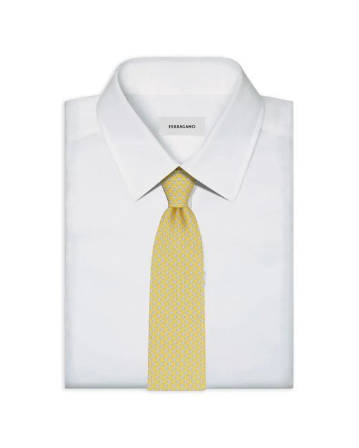 Ferragamo Yellow Mini Fish-Print Silk Tie for men