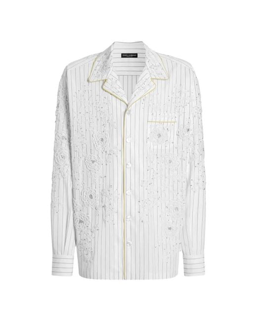 Dolce & Gabbana White Cotton And Silk Vanity Shirt With Embroidery for men