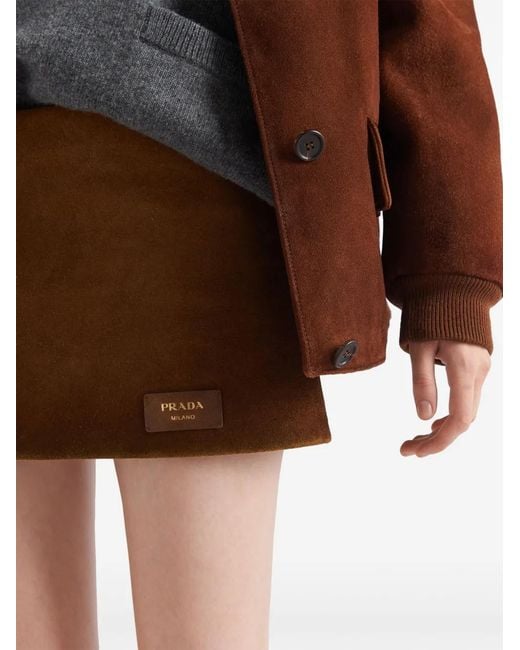 Prada Brown Logo-Patch Suede Miniskirt