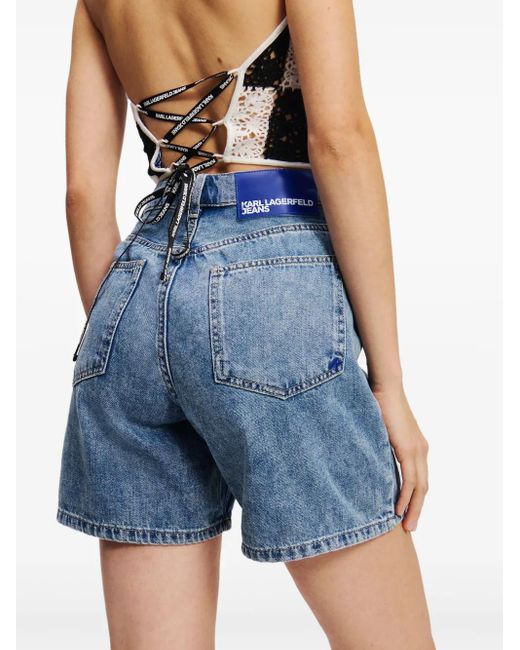 Karl Lagerfeld Blue High-Rise Denim Shorts