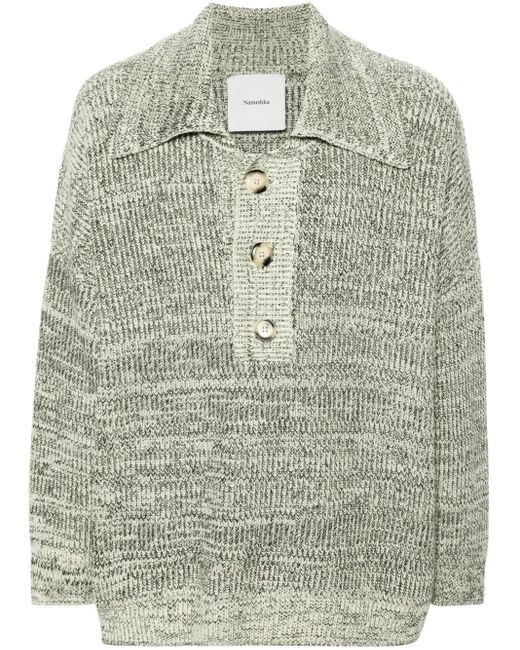 Nanushka Green Mélange Wool-Blend Polo Top