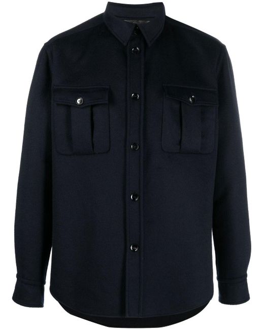 Brioni Cotton Button-down Shirt Jacket in Blue for Men | Lyst Canada