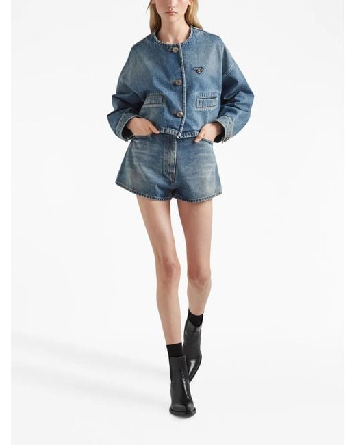 Prada Blue Denim Collarless Jacket