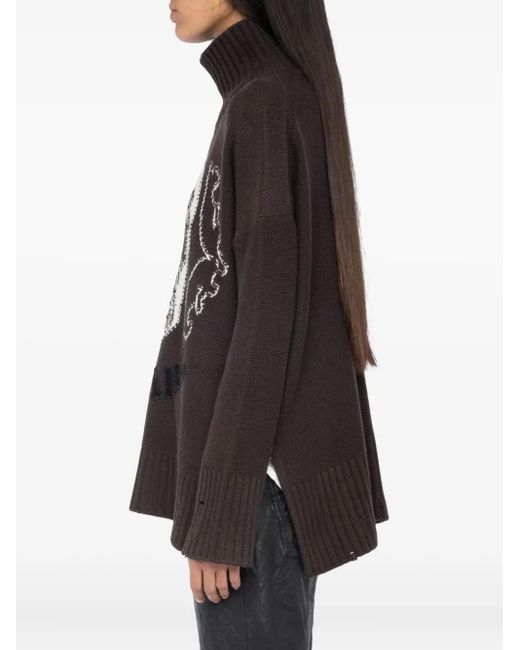 Zadig & Voltaire Black Bleeza Rollkragenpullover Mit Totenkopf