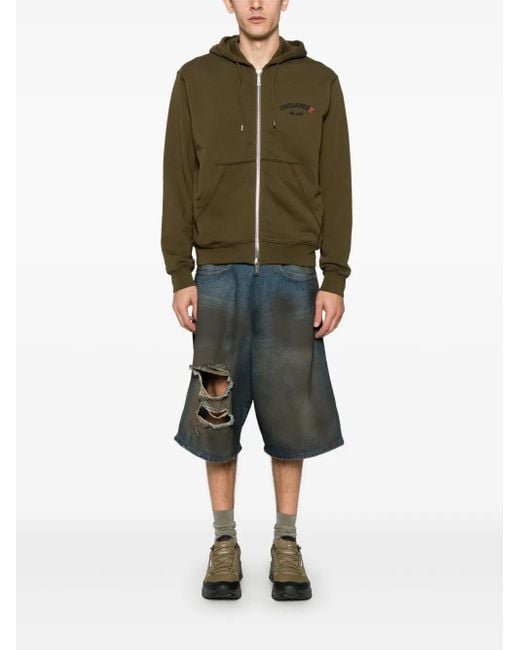 DSquared² Green Logo-Appliqué Hoodie for men