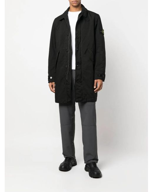 Stone Island Black Logo-Patch Single-Breasted Coat for men