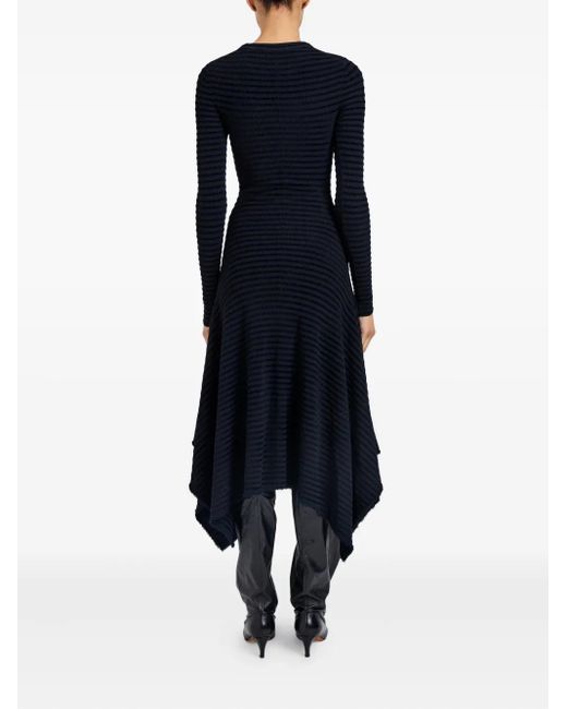Proenza Schouler Blue Didi Striped Asymmetric Midi Dress