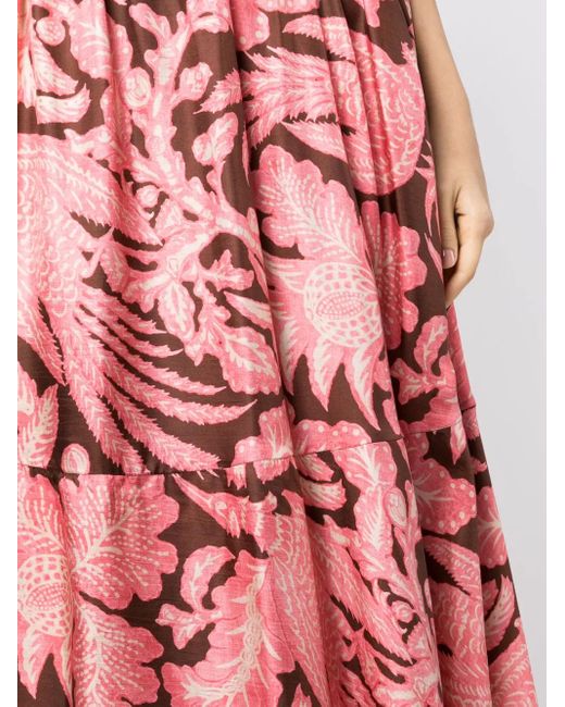 Biyan Red Floral-Print Asymmetric Maxi Skirt