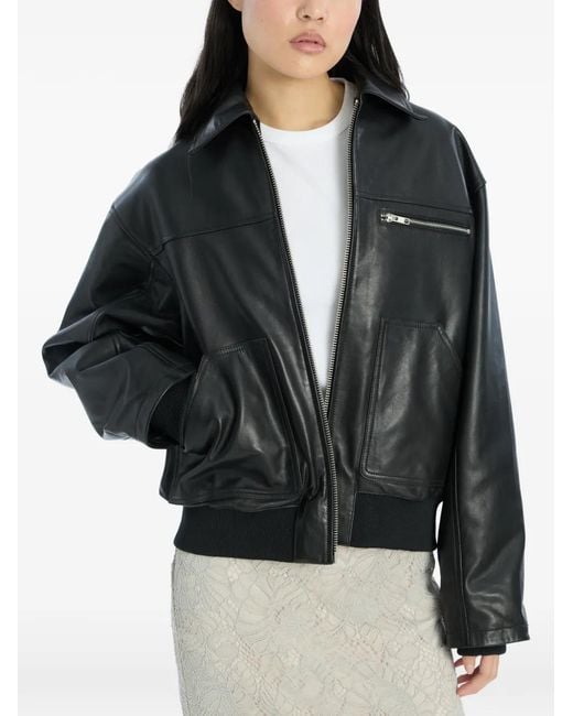 ROTATE BIRGER CHRISTENSEN Black Zip Leather Bomber Jacket