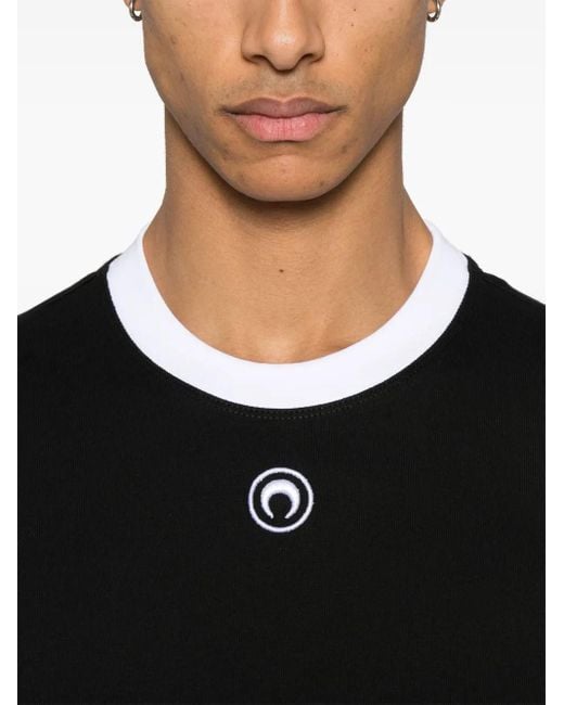 MARINE SERRE Black Crescent Moon-Embroidered T-Shirt for men