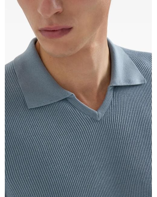 Brunello Cucinelli Blue V-Neck Short-Sleeve T-Shirt for men