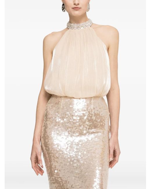 Nissa White Bow-Detail Sequin Maxi Dress