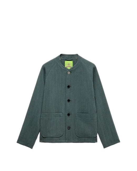 Shanghai Tang Green Herringbone Button Jacket for men