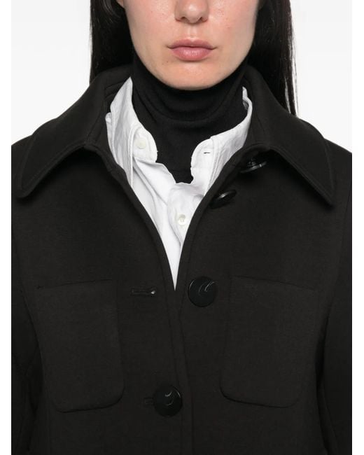 Psophia Black Button-Up Patch-Pocket Coat