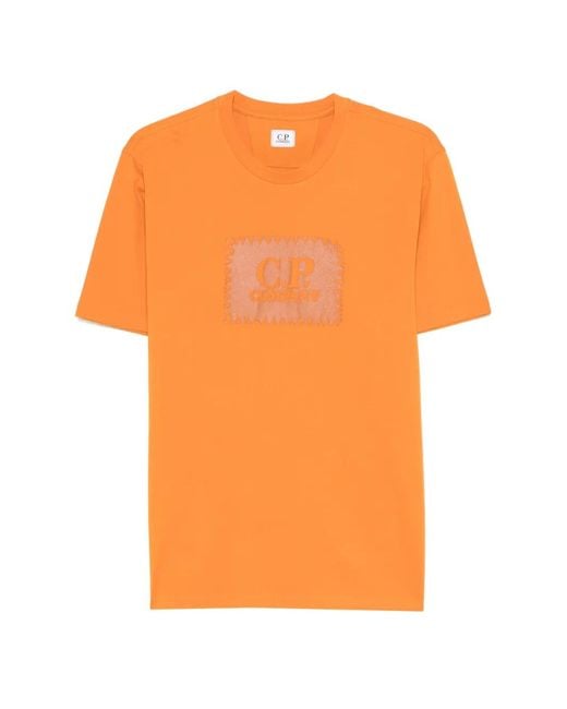 C P Company Orange Jersey 30/1 Short-Sleeve Logo Label T-Shirt for men