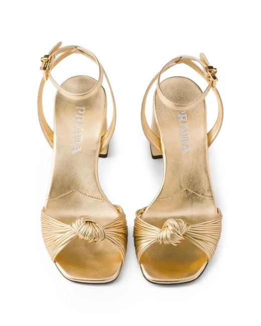 Prada Metallic Mordoré Leather Heeled Sandals