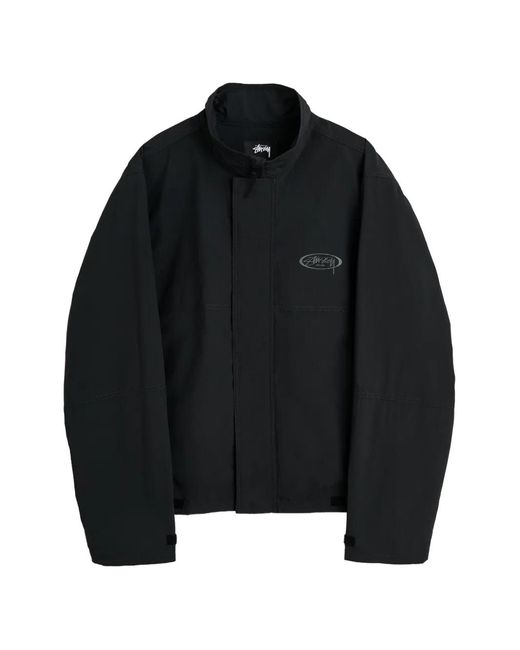 Stussy Black Mx Logo-Print High-Neck Jacket