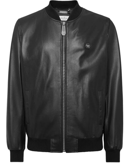 Philipp Plein Black Skull-Motif Leather Jacket for men