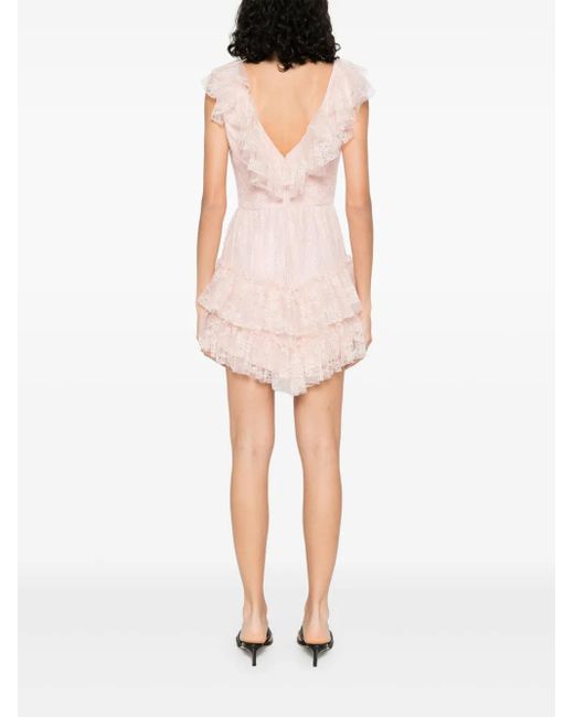 Nissa Pink Rhinestone-Embellished Lace Mini Dress