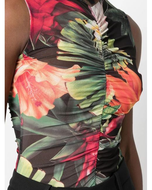 Philipp Plein Green Floral Sleeveless Bodysuit