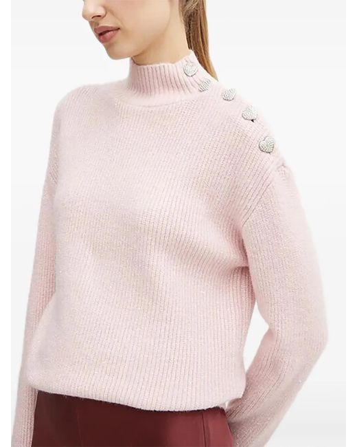 Morgan White Button High-Neck Sweater