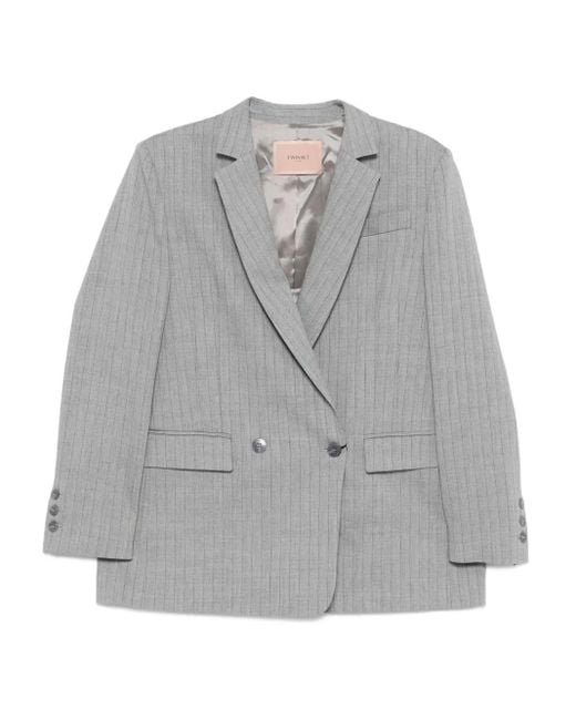 Twinset Gray Pinstriped Double-Breasted Blazer