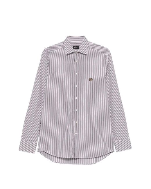 Etro Purple Striped Embroidered-Logo Shirt for men