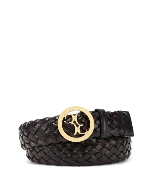 Billionaire Black Braided Logo-Buckle Leather Belt for men