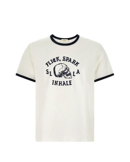 Second/Layer White Flick, Spark, Inhale Ringer Skull-Print Ringer T-Shirt for men