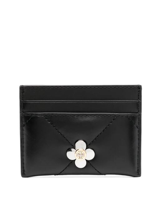 Tory Burch Black Kira Clover Diamond Quilt Cardholder