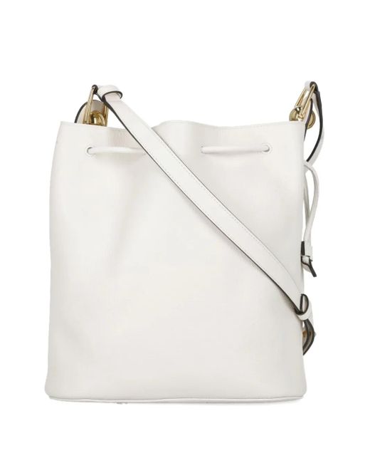 Furla White Drawstring Leather Shoulder Bag