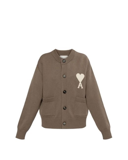 AMI Brown Ami De Coeur Logo-Patch Cardigan