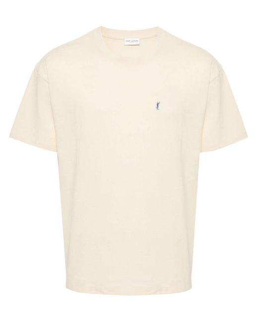 メンズ Saint Laurent Cassandre-embroidered Piqué T-shirt White