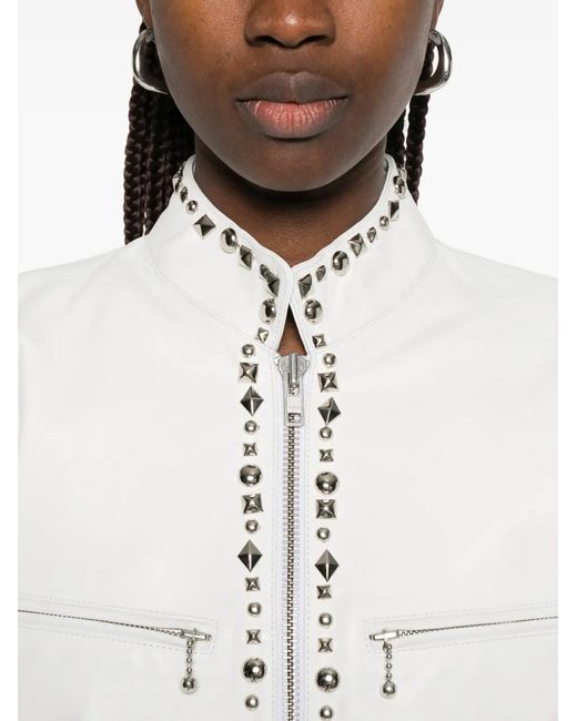R13 White Cafe Racer Studded Jacket