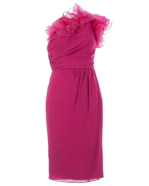 Giambattista Valli Pink One Shoulder Ruffle Dress