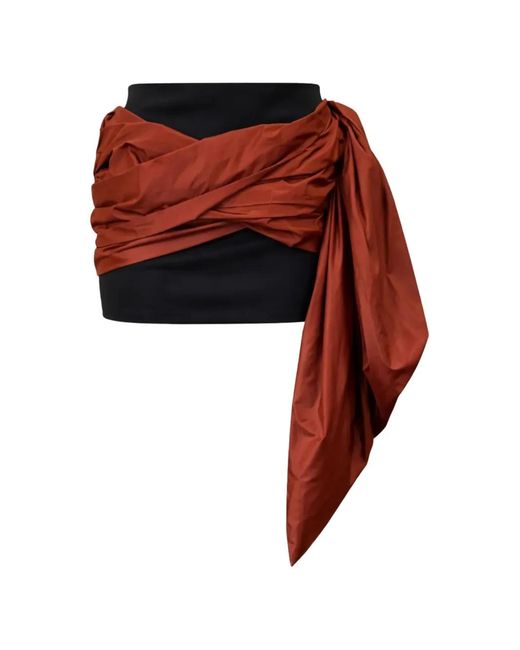 Burc Akyol Red Taffeta Draped Mini Skirt