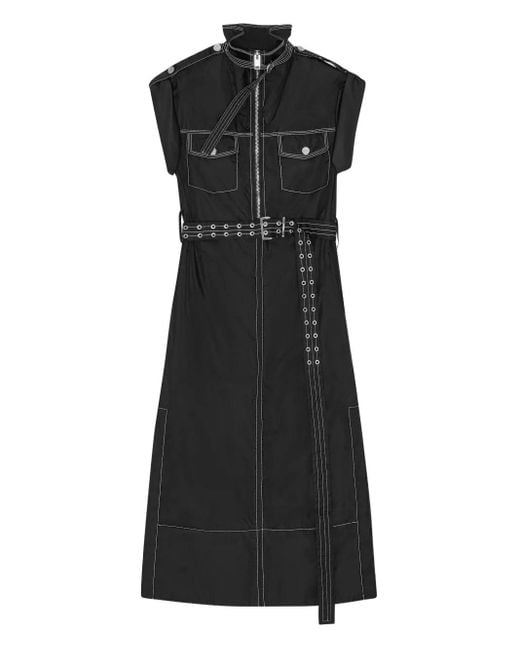 Ganni Black High-Collar Belted Shirt Dress