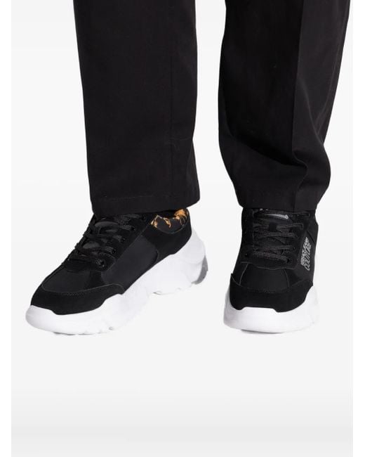 Versace Jeans Couture Black Floral-Panelled Sneakers for men