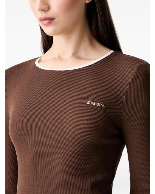 Stine Goya Brown Ribbed-Knit Long-Sleeve Top