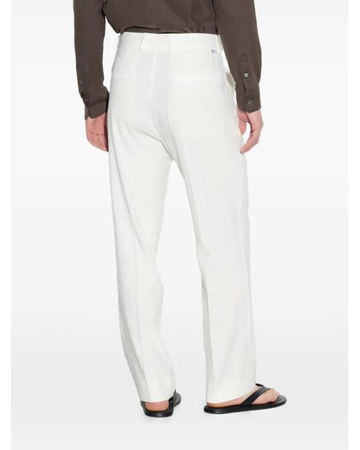 Paolo Pecora White Stretch-Linen Loose-Fit Chino Trousers for men