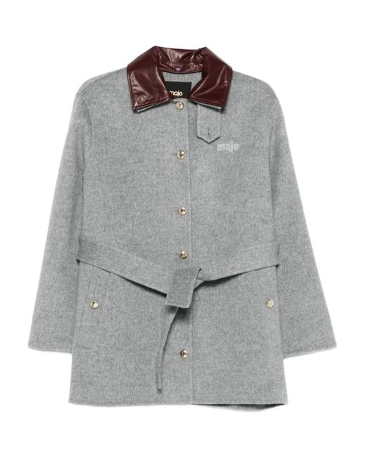 Maje Gray Wool-Blend Belted Coat