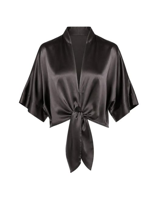 The Sei Black Tie-Front Dolman-Sleeve Blouse