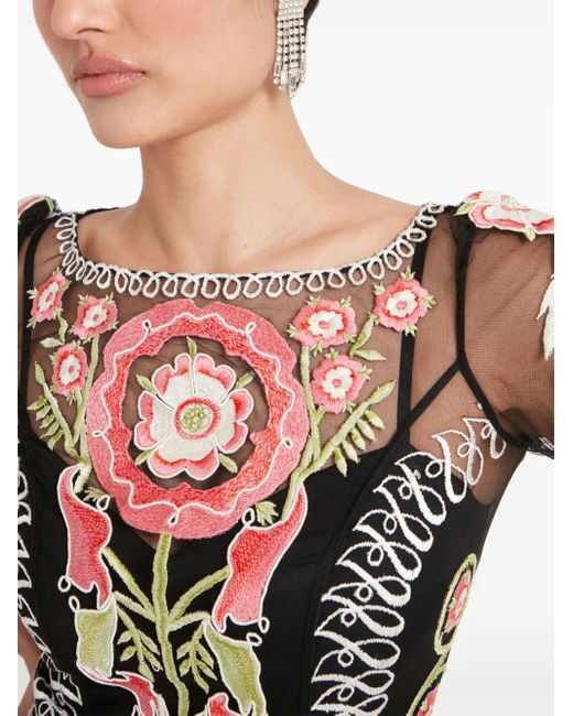 Temperley London Black Embroidered Sheer Maxi Dress